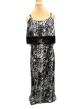 VENUS Black & White Geometric Fringe Maxi Dress